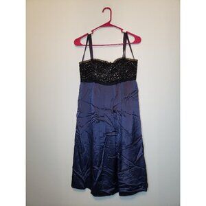 BCBG Max Azria Women 4 Silk Dress Spaghetti Strap Black Blue Sparkle Short Prom